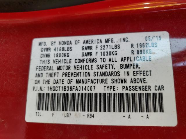 Photo 10 from auction – 2015 HONDA ACCORD LX- with VIN 1HGCT1B38FA014007