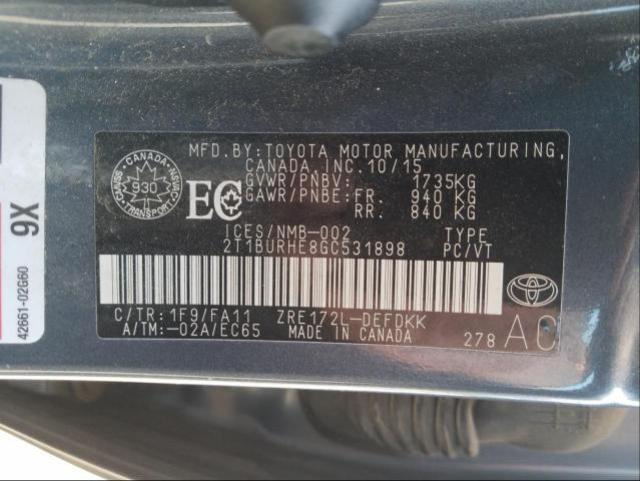 Photo 9 from auction – 2016 TOYOTA COROLLA L with VIN 2T1BURHE8GC531898