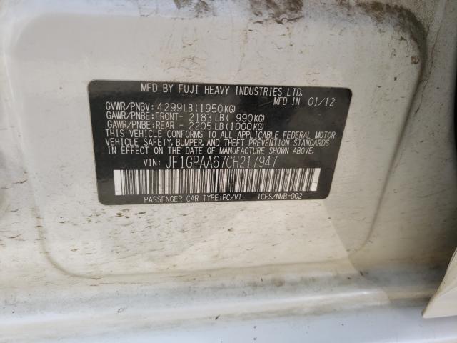 Photo 10 from auction – 2012 SUBARU IMPREZA with VIN JF1GPAA67CH217947