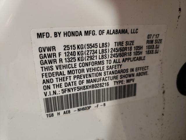 Photo 10 from auction – 2017 HONDA PILOT EXL with VIN 5FNYF5H8XHB028216