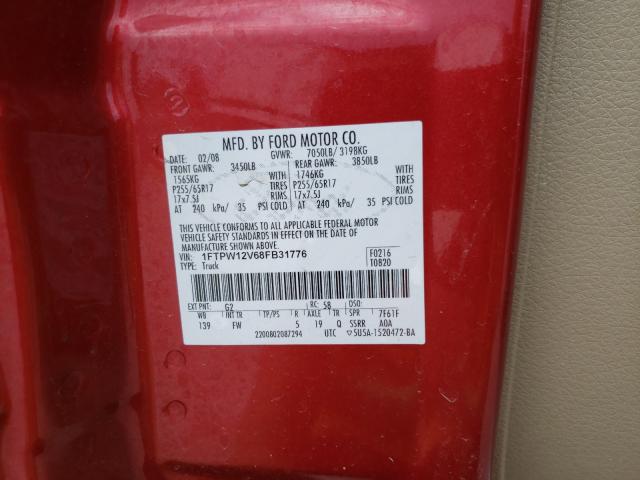 Photo 10 from auction – 2008 FORD F-150 with VIN 1FTPW12V68FB31776
