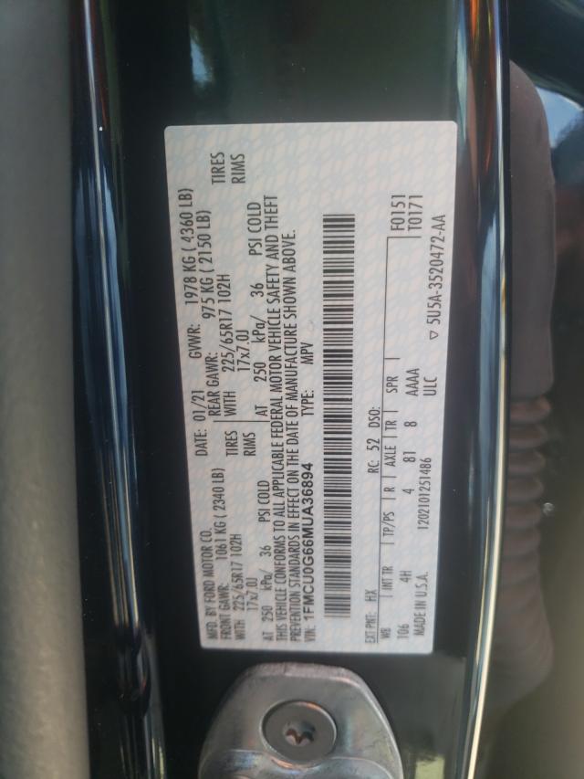 Photo 10 from auction – 2021 FORD ESCAPE SE with VIN 1FMCU0G66MUA36894