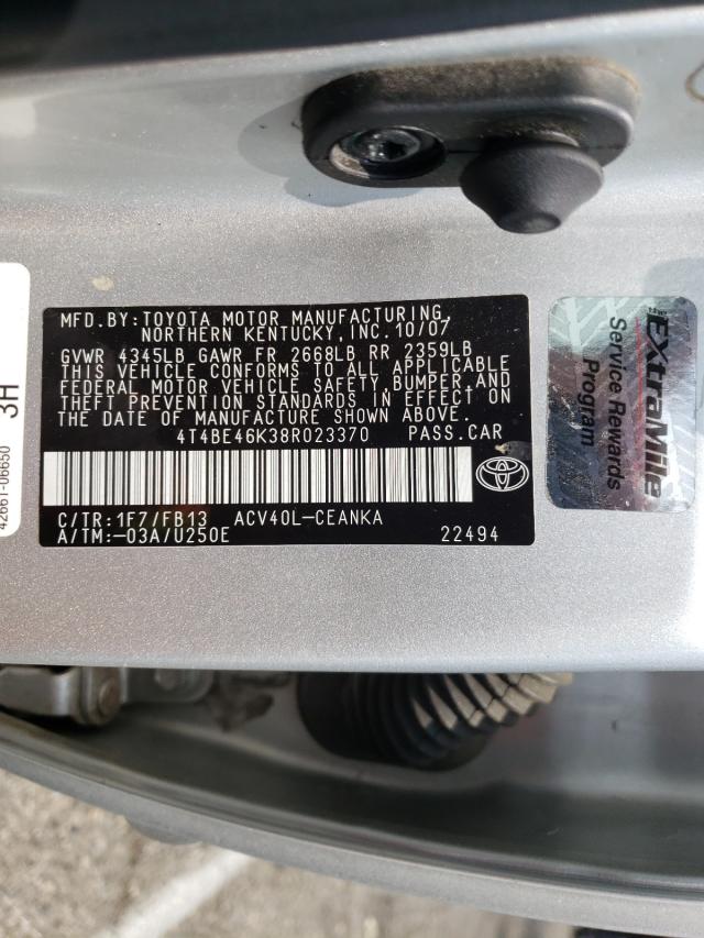 Photo 10 from auction – 2008 TOYOTA CAMRY with VIN 4T4BE46K38R023370