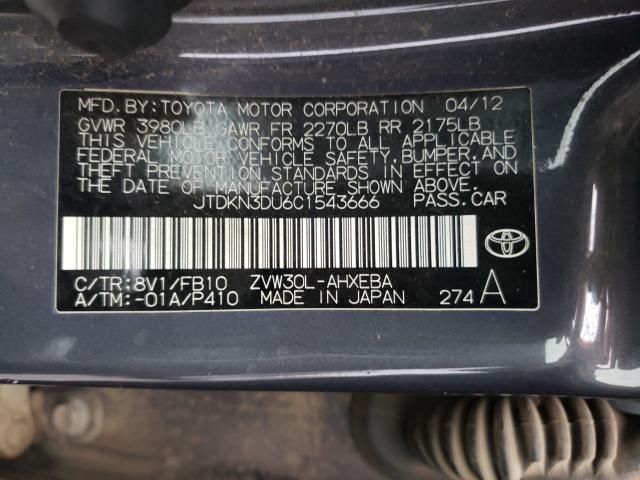 Photo 10 from auction – 2012 TOYOTA PRIUS with VIN JTDKN3DU6C1543666