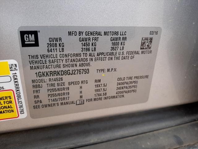 Photo 10 from auction – 2016 GMC ACADIA SLT with VIN 1GKKRRKD8GJ276793