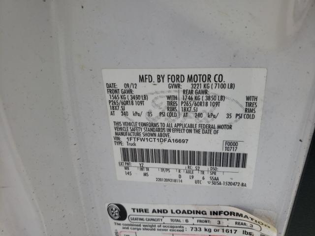 Photo 10 from auction – 2013 FORD F150 SUPER with VIN 1FTFW1CT1DFA16697