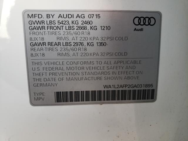 Photo 10 from auction – 2016 AUDI Q5 PREMIUM with VIN WA1L2AFP2GA031895