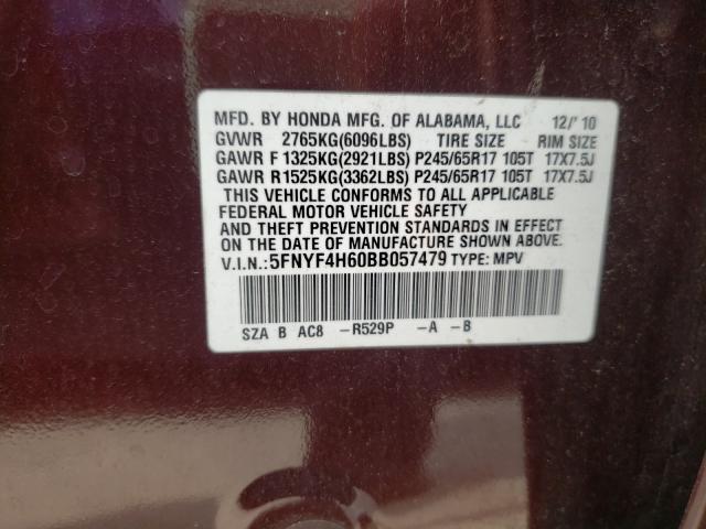 Photo 10 from auction – 2011 HONDA PILOT EXL with VIN 5FNYF4H60BB057479