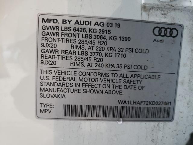 Photo 10 from auction – 2019 AUDI Q7 PREMIUM with VIN WA1LHAF72KD037461