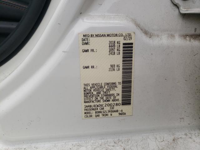 Photo 10 from auction – 2019 NISSAN ALTIMA SR with VIN 1N4BL4CW2KC200280