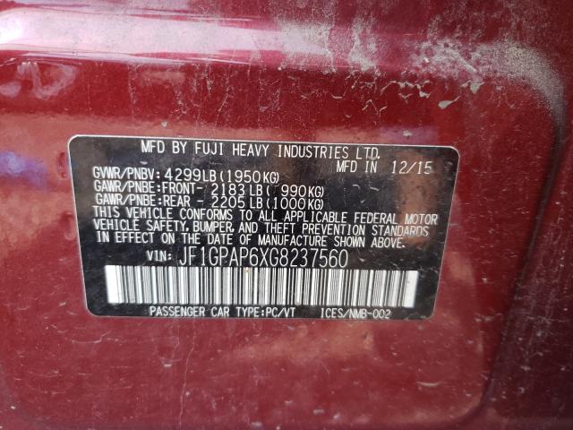 Photo 10 from auction – 2016 SUBARU IMPREZA SP with VIN JF1GPAP6XG8237560