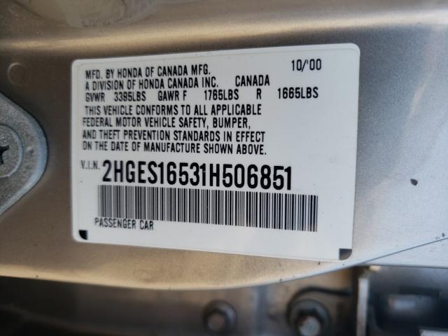 Photo 10 from auction – 2001 HONDA CIVIC LX with VIN 2HGES16531H506851