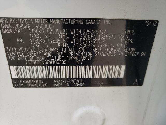 Photo 10 from auction – 2013 TOYOTA RAV4 LE with VIN 2T3BFREV8DW106309