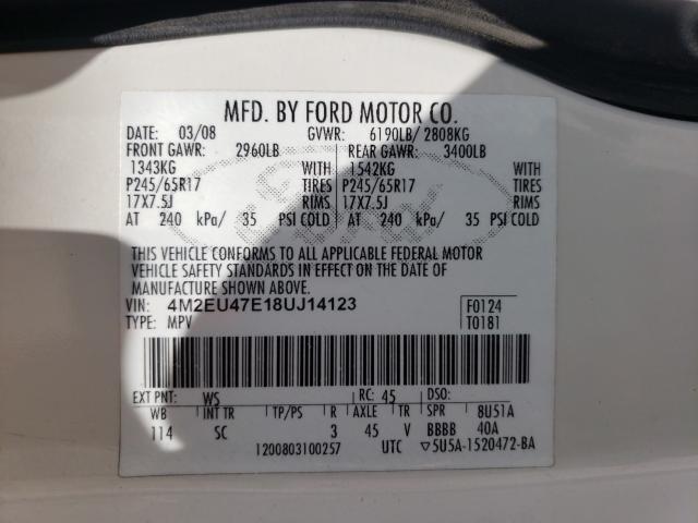 Photo 10 from auction – 2008 MERCURY MOUNTAINEE with VIN 4M2EU47E18UJ14123