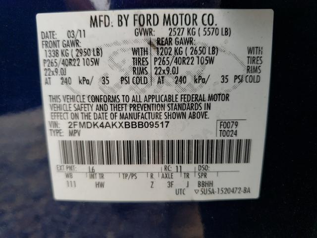 Photo 10 from auction – 2011 FORD EDGE SPORT with VIN 2FMDK4AKXBBB09517