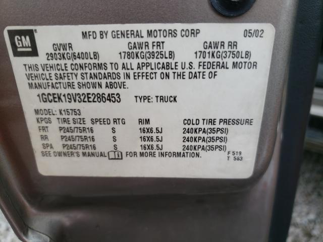 Photo 10 from auction – 2002 CHEVROLET SILVERADO with VIN 1GCEK19V32E286453