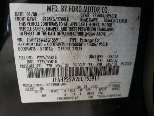 Photo 10 from auction – 2008 FORD TAURUS LIM with VIN 1FAHP25W28G155911