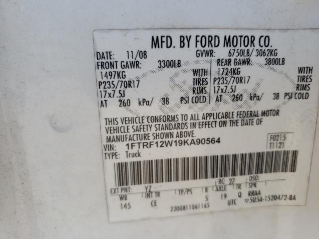Photo 10 from auction – 2009 FORD F150 with VIN 1FTRF12W19KA90564
