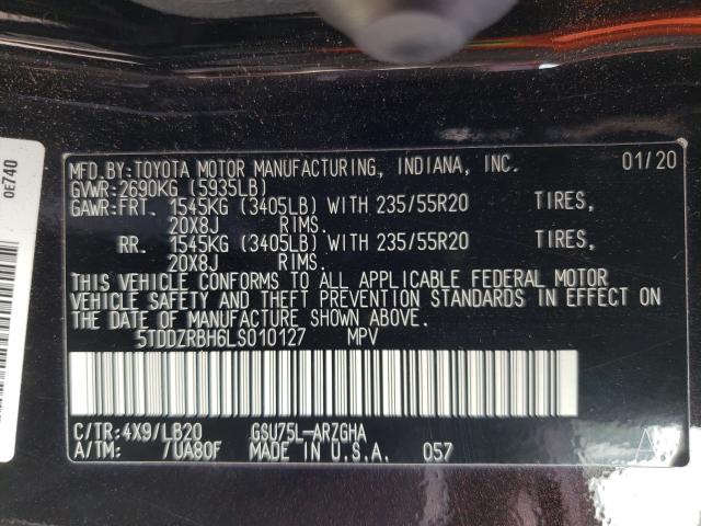 Photo 10 from auction – 2020 TOYOTA HIGHLANDER with VIN 5TDDZRBH6LS010127
