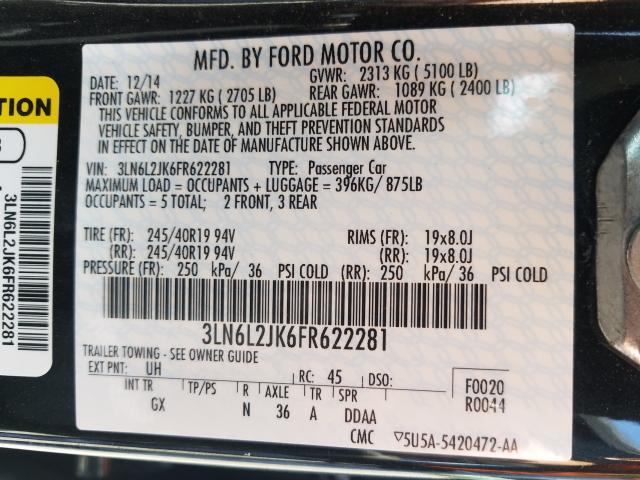 Photo 10 from auction – 2015 LINCOLN MKZ with VIN 3LN6L2JK6FR622281
