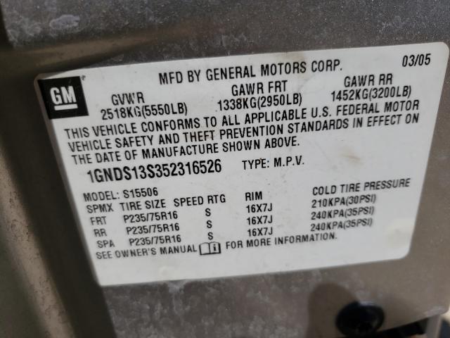 Photo 10 from auction – 2005 CHEVROLET TRAILBLAZE with VIN 1GNDS13S352316526