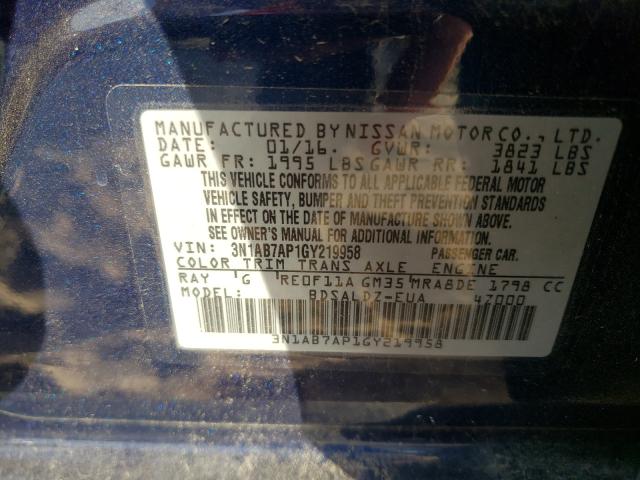 Photo 10 from auction – 2016 NISSAN SENTRA S with VIN 3N1AB7AP1GY219958