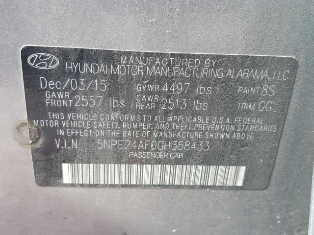 Photo 10 from auction – 2016 HYUNDAI SONATA SE with VIN 5NPE24AF0GH358433