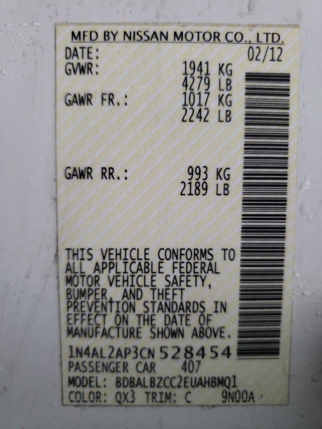 Photo 10 from auction – 2012 NISSAN ALTIMA BAS with VIN 1N4AL2AP3CN528454