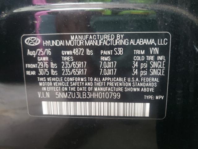 Photo 10 from auction – 2017 HYUNDAI SANTA FE S with VIN 5NMZU3LB3HH010799