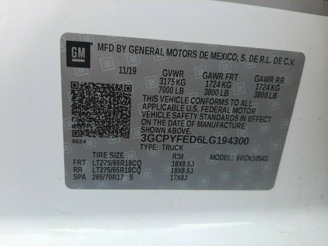 Photo 10 from auction – 2020 CHEVROLET SILVERADO with VIN 3GCPYFED6LG194300