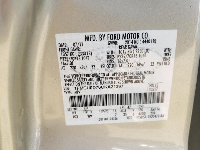 Photo 10 from auction – 2012 FORD ESCAPE XLT with VIN 1FMCU0D76CKA21397