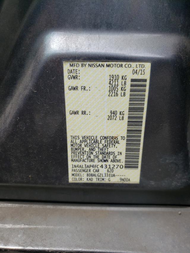 Photo 10 from auction – 2015 NISSAN ALTIMA 2.5 with VIN 1N4AL3AP4FC431270