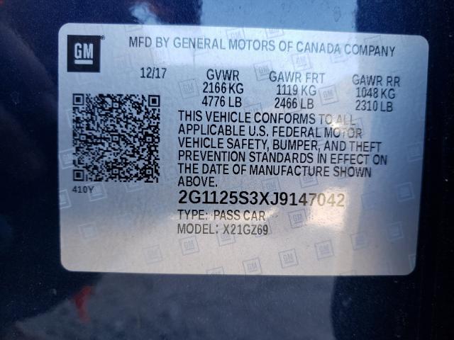 Photo 10 from auction – 2018 CHEVROLET IMPALA PRE with VIN 2G1125S3XJ9147042