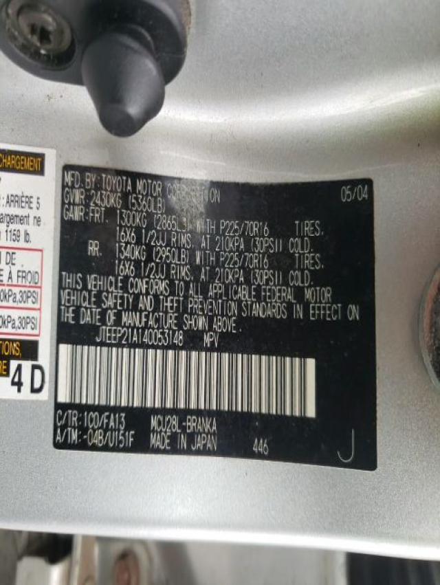 Photo 10 from auction – 2004 TOYOTA HIGHLANDER with VIN JTEEP21A140053148