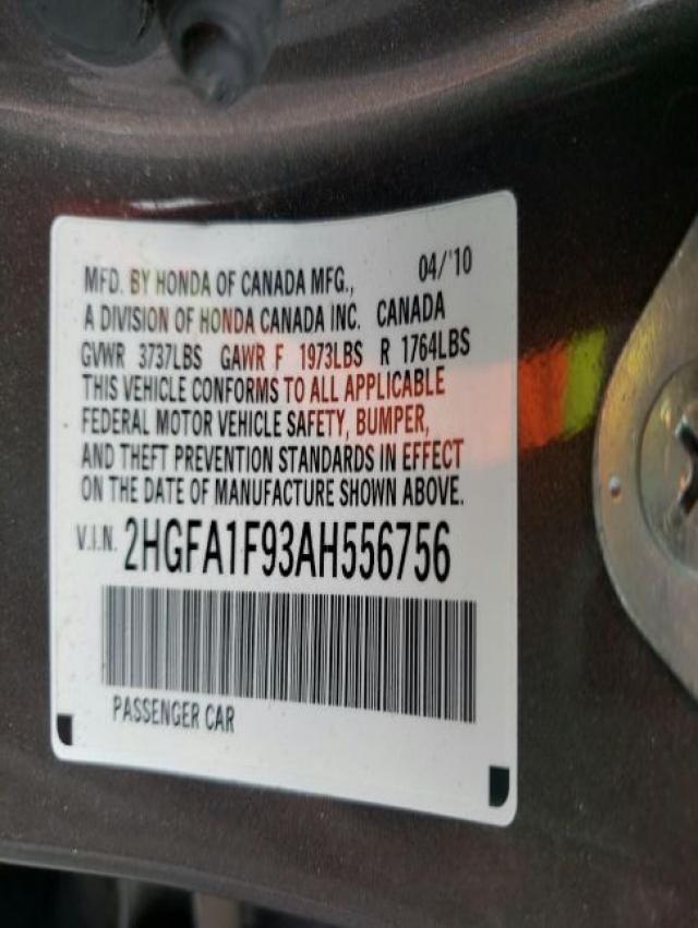 Photo 10 from auction – 2010 HONDA CIVIC EXL with VIN 2HGFA1F93AH556756