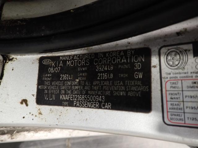 Photo 10 from auction – 2008 KIA SPECTRA EX with VIN KNAFE121685500943
