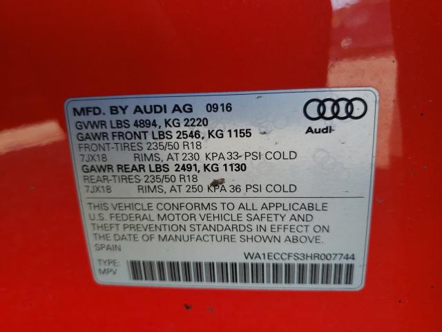 Photo 10 from auction – 2017 AUDI Q3 PREMIUM with VIN WA1ECCFS3HR007744