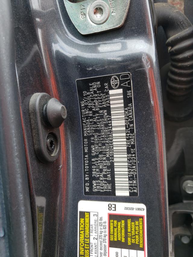 Photo 10 from auction – 2010 TOYOTA COROLLA BA with VIN 2T1BU4EE8AC344417