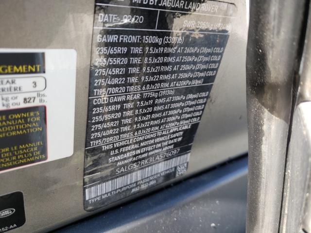 Photo 10 from auction – 2020 LAND ROVER RANGE ROVE with VIN SALGS5SE7LA569501