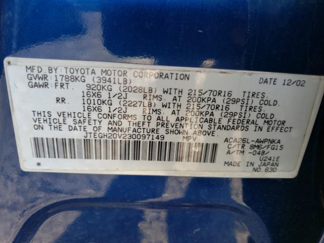 Photo 10 from auction – 2003 TOYOTA RAV4 with VIN JTEGH20V230097149