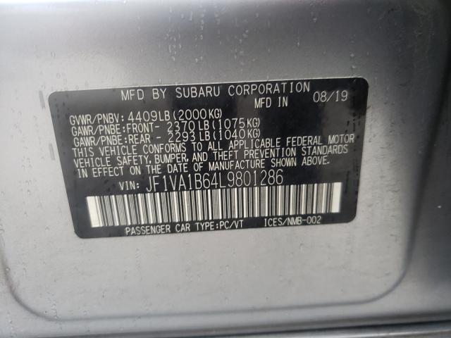 Photo 10 from auction – 2020 SUBARU WRX PREMIU with VIN JF1VA1B64L9801286