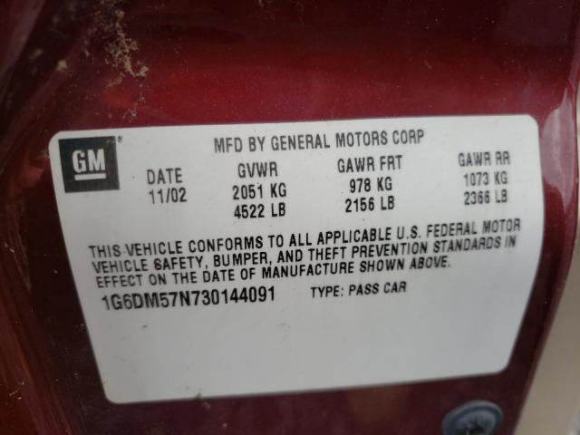 CADILLAC CTS 2003 with VIN 1G6DM57N730144091 - Photo from auction