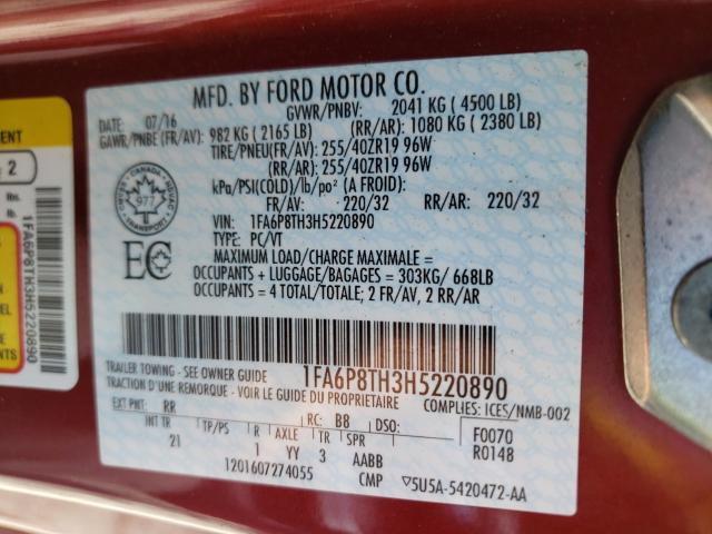Photo 10 from auction – 2017 FORD MUSTANG with VIN 1FA6P8TH3H5220890