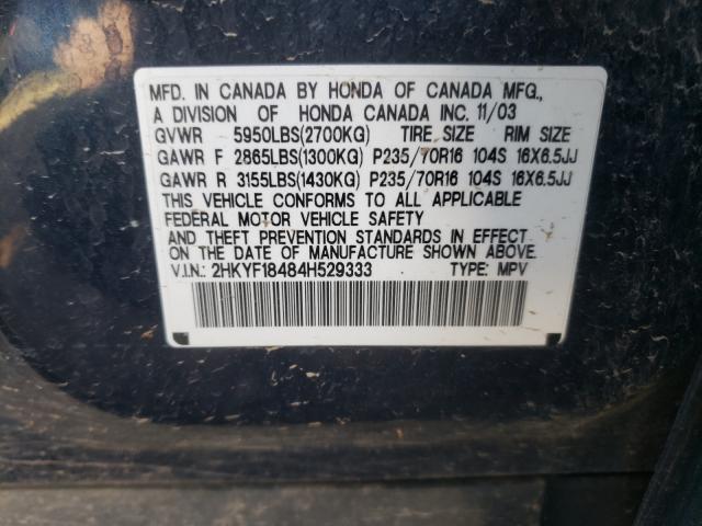 Photo 10 from auction – 2004 HONDA PILOT EX with VIN 2HKYF18484H529333