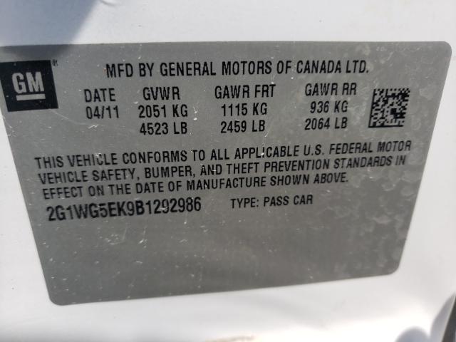 Photo 10 from auction – 2011 CHEVROLET IMPALA LT with VIN 2G1WG5EK9B1292986