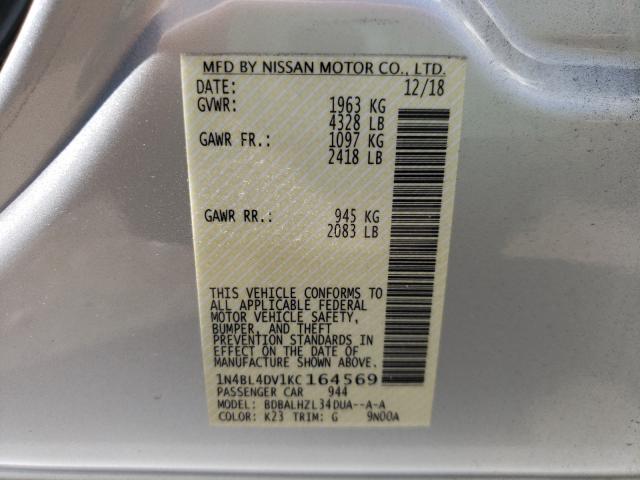 Photo 10 from auction – 2019 NISSAN ALTIMA SV with VIN 1N4BL4DV1KC164569