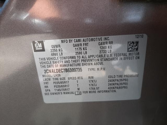 Photo 10 from auction – 2011 CHEVROLET EQUINOX LT with VIN 2CNALDEC7B6309735
