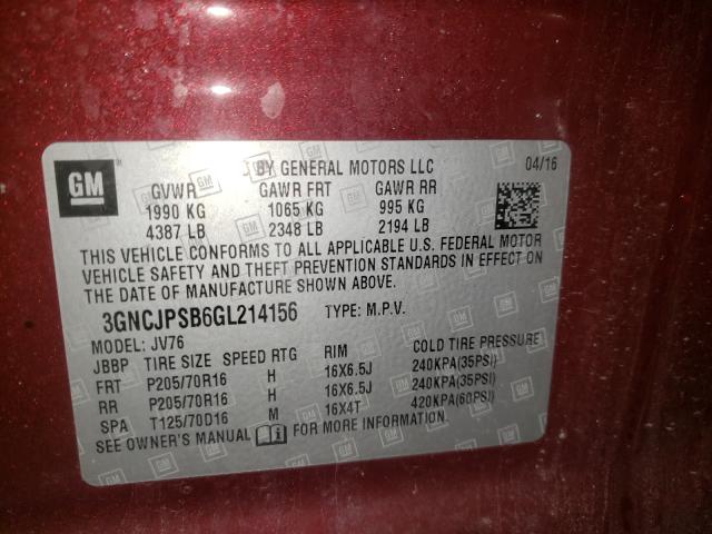 Photo 10 from auction – 2016 CHEVROLET TRAX 1LT with VIN 3GNCJPSB6GL214156