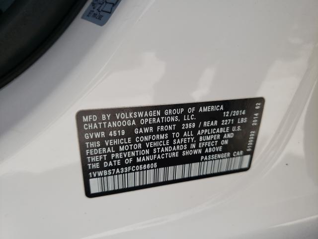 Photo 10 from auction – 2015 VOLKSWAGEN PASSAT SE with VIN 1VWBS7A33FC056605