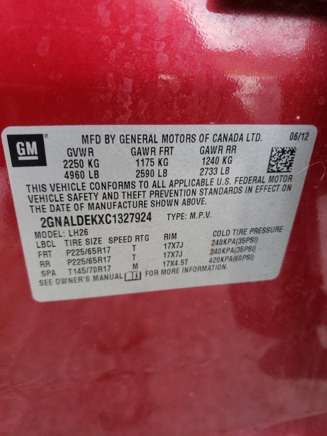 Photo 10 from auction – 2012 CHEVROLET EQUINOX LT with VIN 2GNALDEKXC1327924